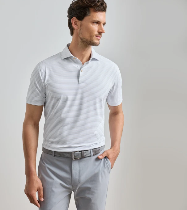 Echo Performance Jersey Polo in WHITE / BLUE BRISK