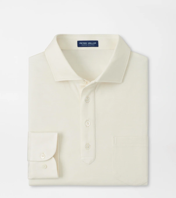 Landon Long-Sleeve Polo in Almond