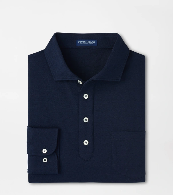 Landon Long-Sleeve Polo in Navy