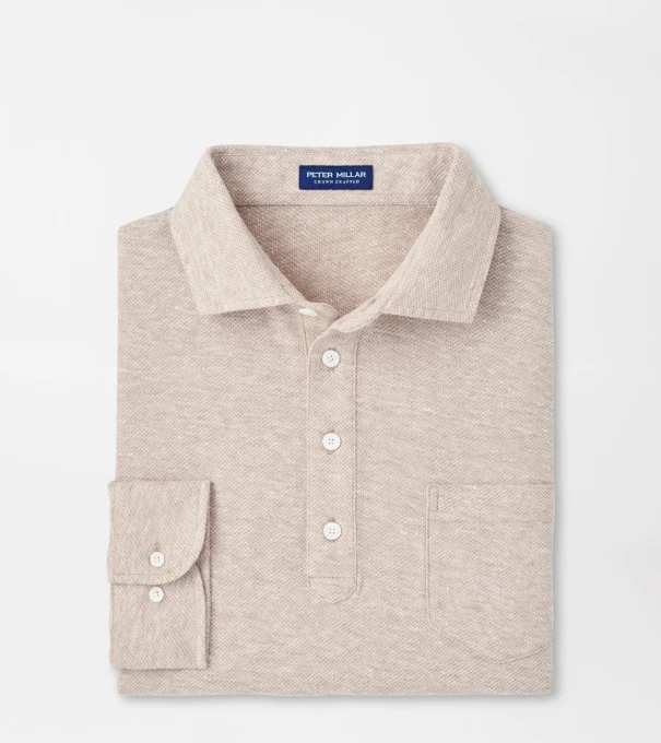 Landon Long-Sleeve Polo in TRUFFLE