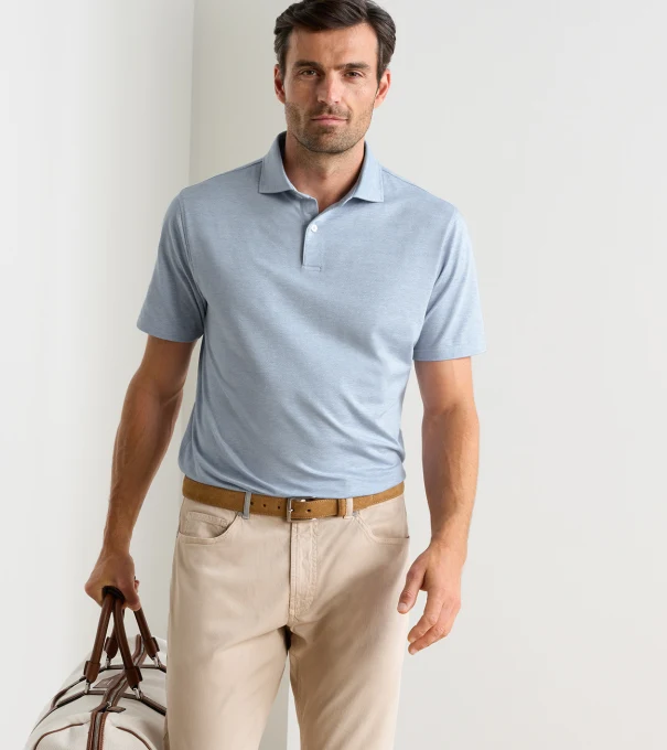 Excursionist Flex Herringbone Knit Polo in Blue Frost