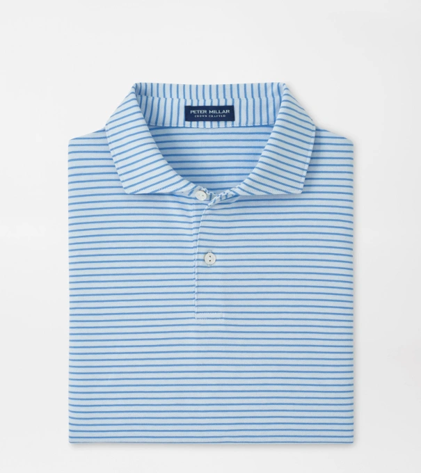 Albatross Stripe Cotton-Blend Piqu&eacute; Polo in BLUE BRISK