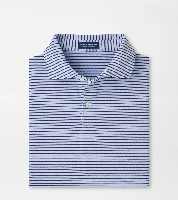 Albatross Stripe Cotton-Blend Piqu&eacute; Polo in Dusk Blue