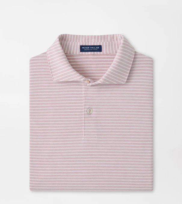 Albatross Stripe Cotton-Blend Piqu&eacute; Polo in FADED SCARLET