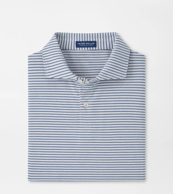 Albatross Stripe Cotton-Blend Piqu&eacute; Polo in Gale Grey