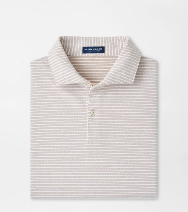 Albatross Stripe Cotton-Blend Piqu&eacute; Polo in SUMMER DUNES
