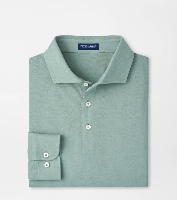 Cool Cotton Long-Sleeve Polo in Willow