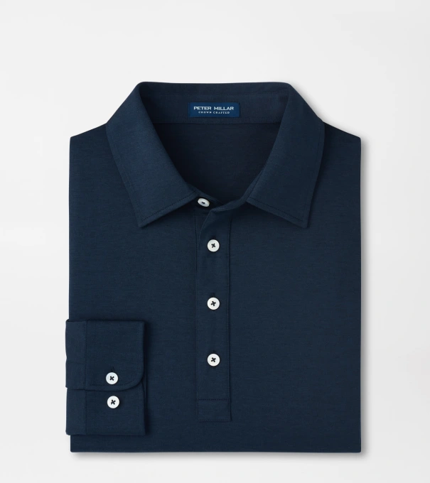 Ashby Silk Cotton Long-Sleeve Polo in Navy