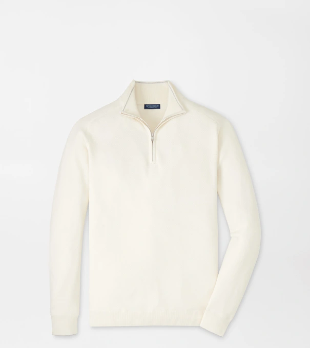 Voyager Cashmere-Silk Saddle Shoulder Quarter Zip in Almond