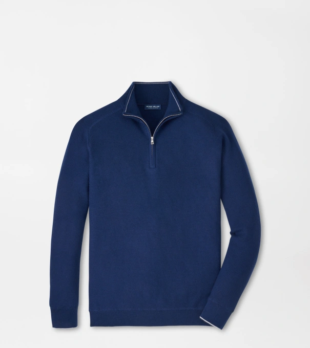 Voyager Cashmere-Silk Saddle Shoulder Quarter Zip in ATLANTIC NAVY