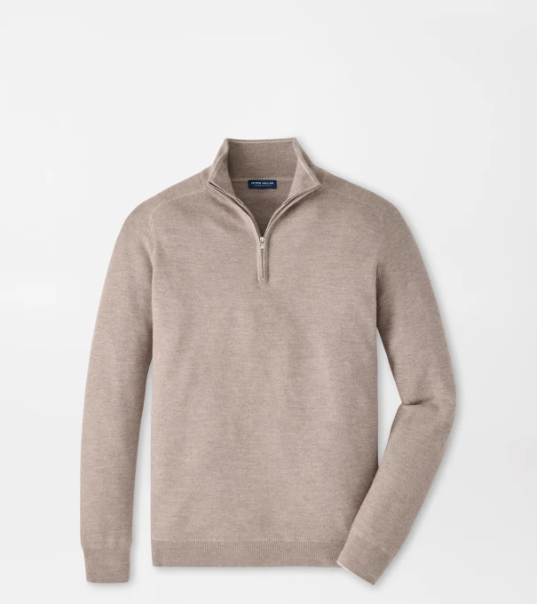 Voyager Cashmere-Silk Saddle Shoulder Quarter Zip in FAWN