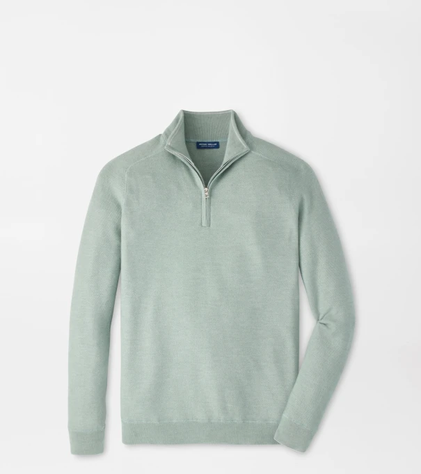 Voyager Cashmere-Silk Saddle Shoulder Quarter Zip in Willow