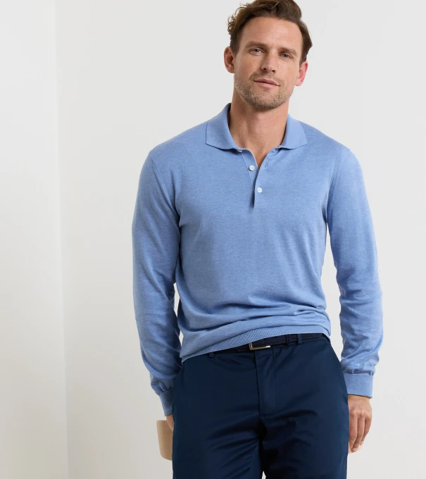 Mariner Sea Island Cotton Sweater Polo in Blue Frost