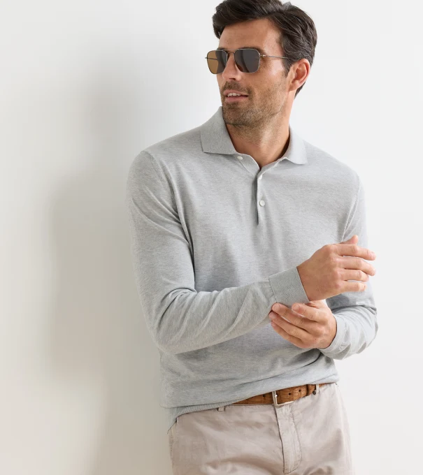 Mariner Sea Island Cotton Sweater Polo in British Grey