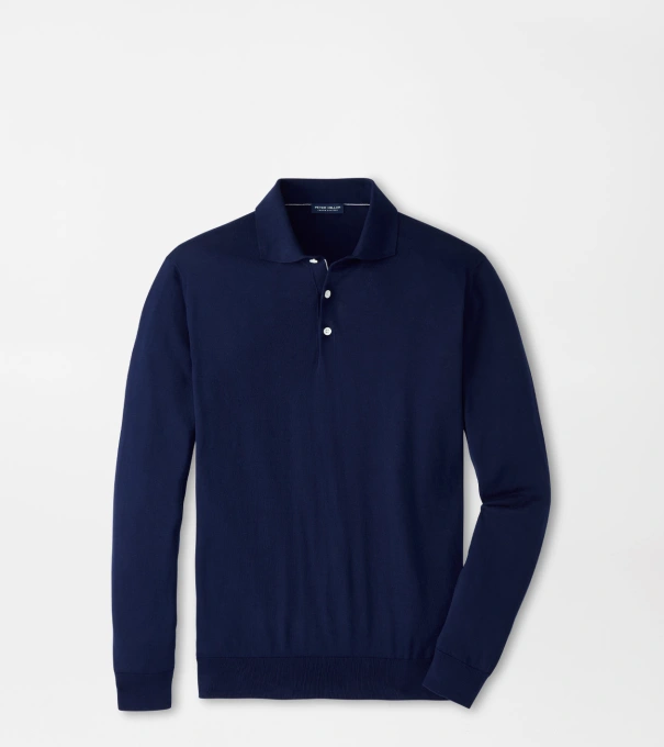 Mariner Sea Island Cotton Sweater Polo in Navy