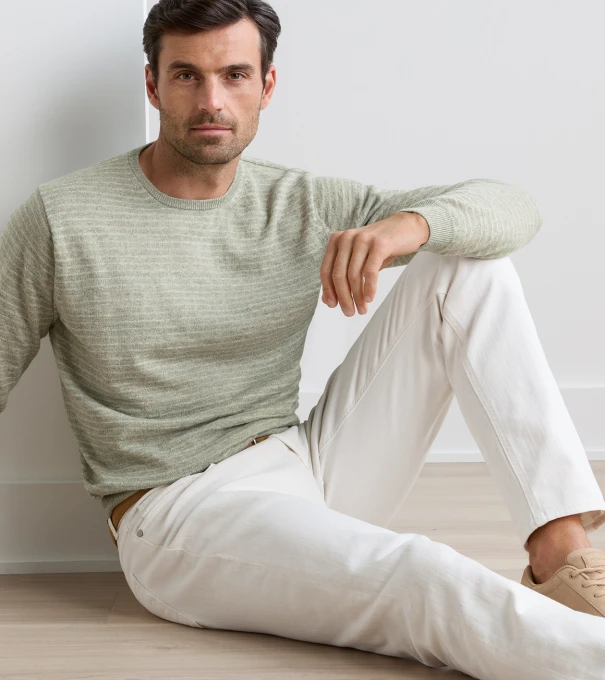 Linus Stripe Crewneck Sweater in LIGHT WILLOW