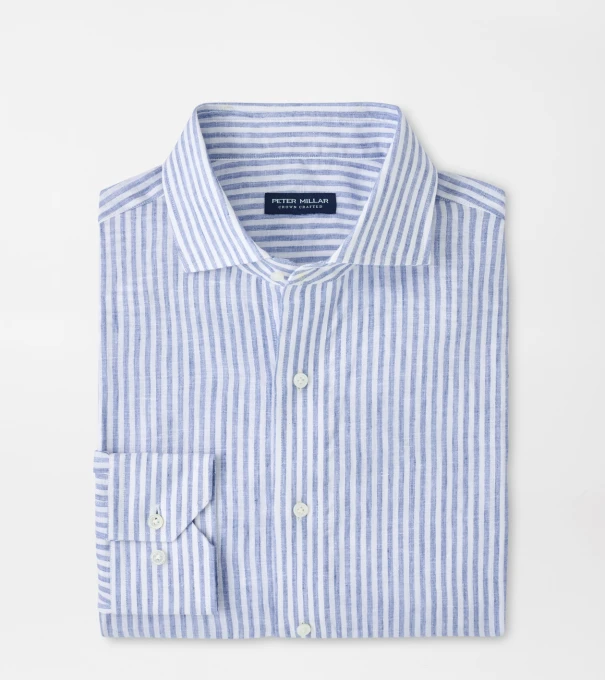 Astino Lino Stripe Shirt in Blue Frost