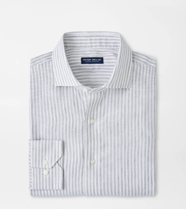 Astino Lino Stripe Sport Shirt in British Grey