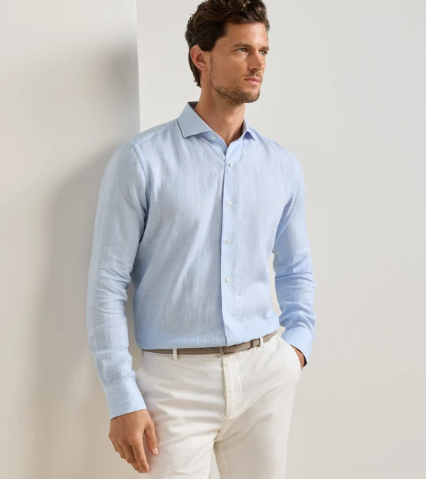 Astino Lino Check Sport Shirt in Blue Frost