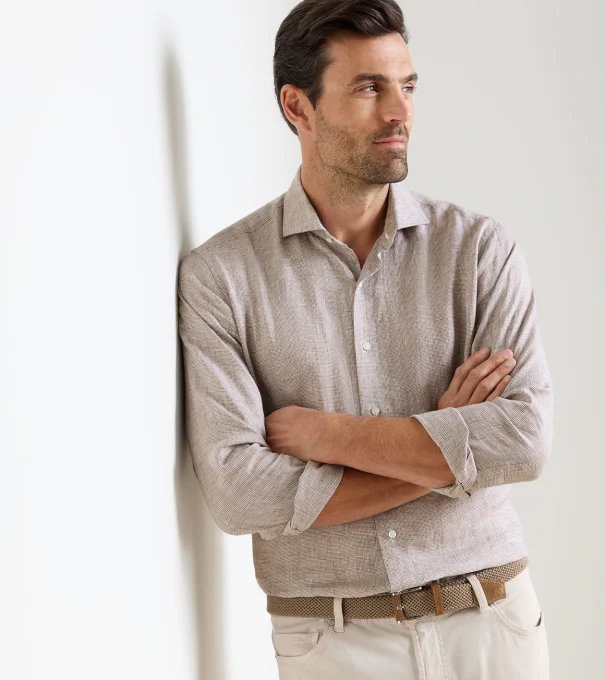 Astino Lino Check Sport Shirt in SUMMER DUNES