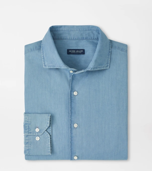Elio Cotton Sport Shirt in Light Indigo