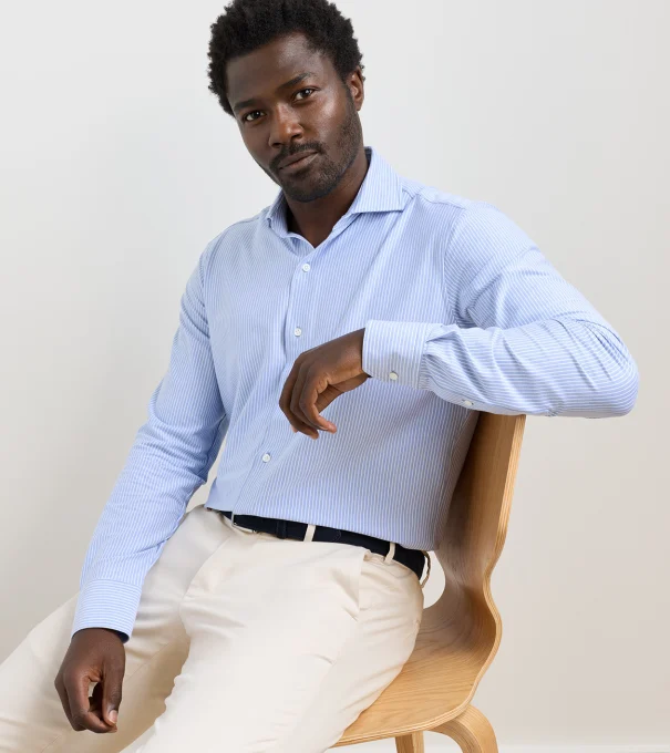 Excursionist Flex Thin Stripe Sport Shirt in Dusk Blue