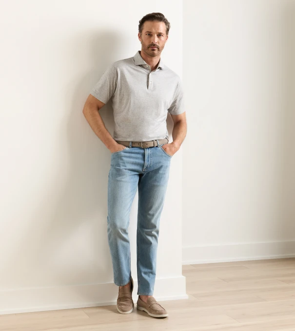Vintage Washed Five-Pocket Denim in Stone Washed Blue