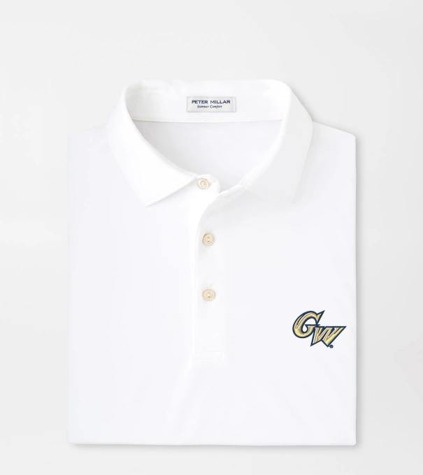 George Washington University Solid Performance Jersey Polo in White