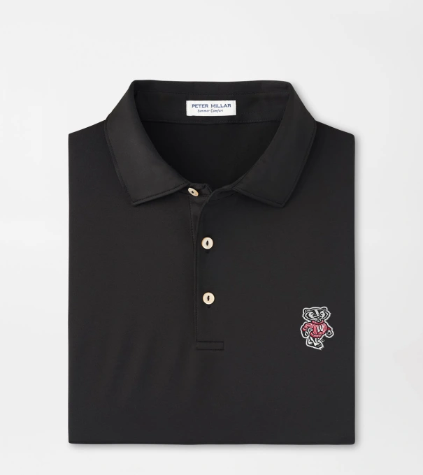 Wisconsin Solid Performance Jersey Polo in Black