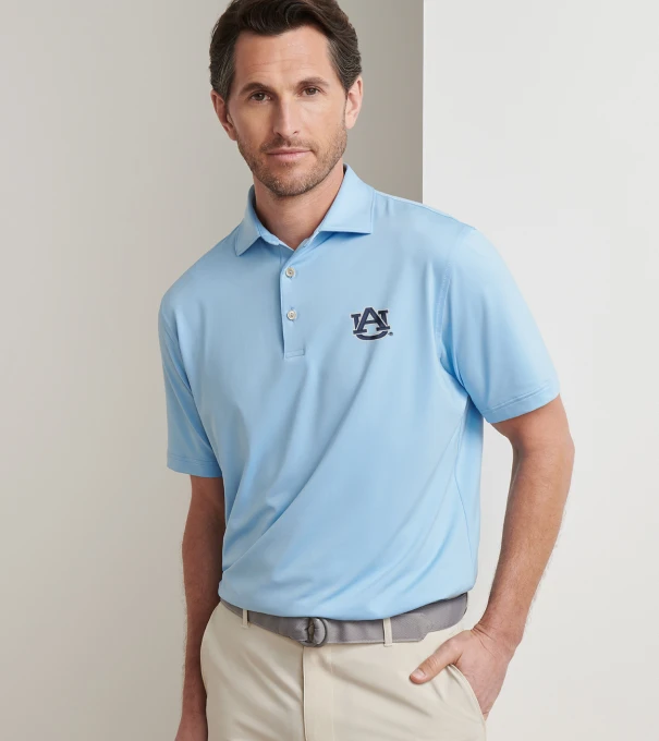 Auburn Solid Performance Jersey Polo in Cottage Blue