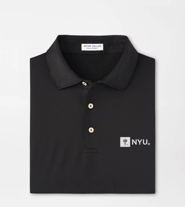 New York University Solid Performance Jersey Polo in Black