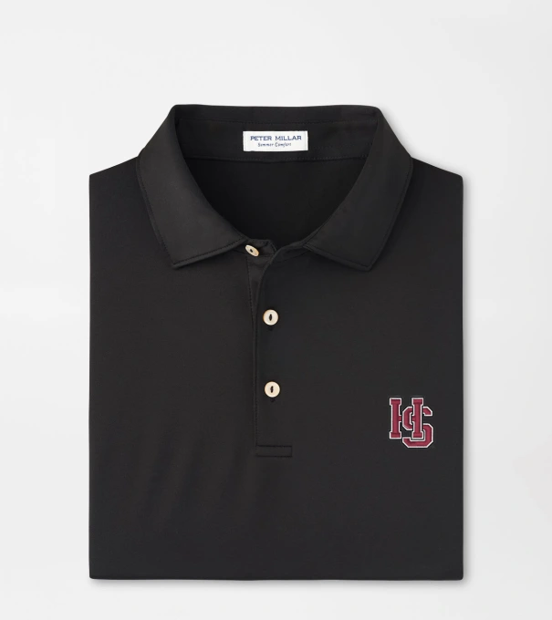 Hampden Sydney Solid Performance Jersey Polo in Black