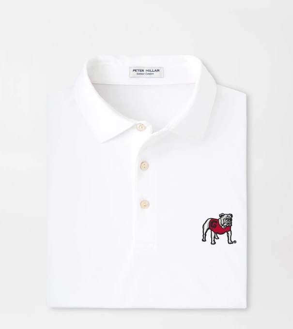 Georgia Standing Bulldog Solid Performance Jersey Polo in White