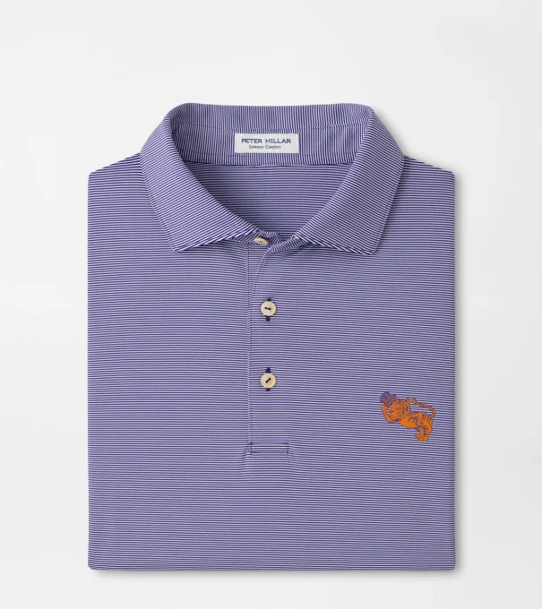 Clemson Vault Jubilee Stripe Performance Polo in Purple2/White