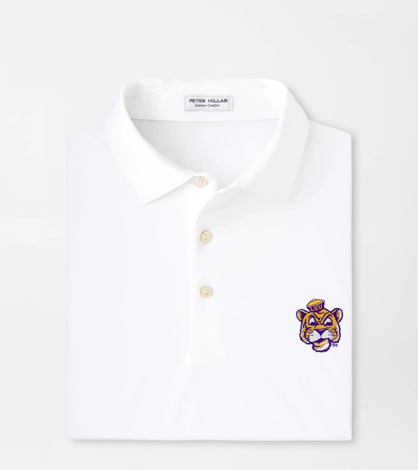 LSU Vault Solid Performance Jersey Polo in White
