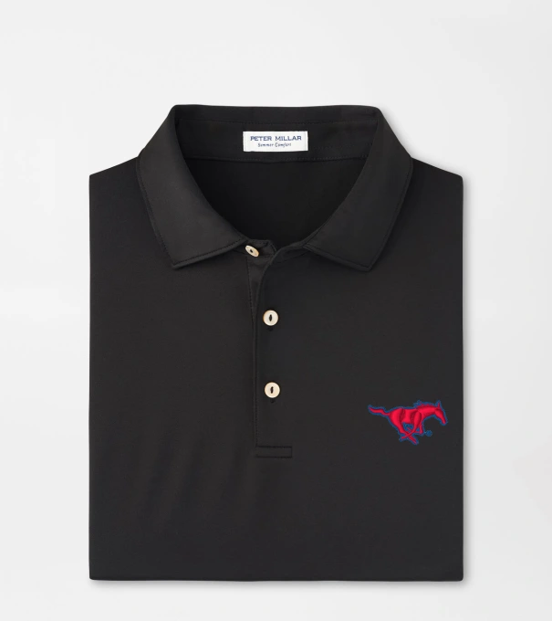 SMU Solid Performance Jersey Polo in Black
