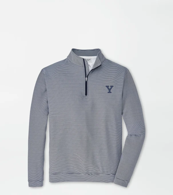 Yale Perth Sugar Stripe Performance Quarter-Zip in Navy/White