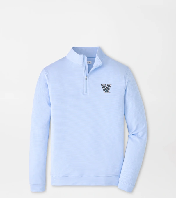 Villanova Perth Sugar Stripe Performance Quarter-Zip in Cottage Blue/White