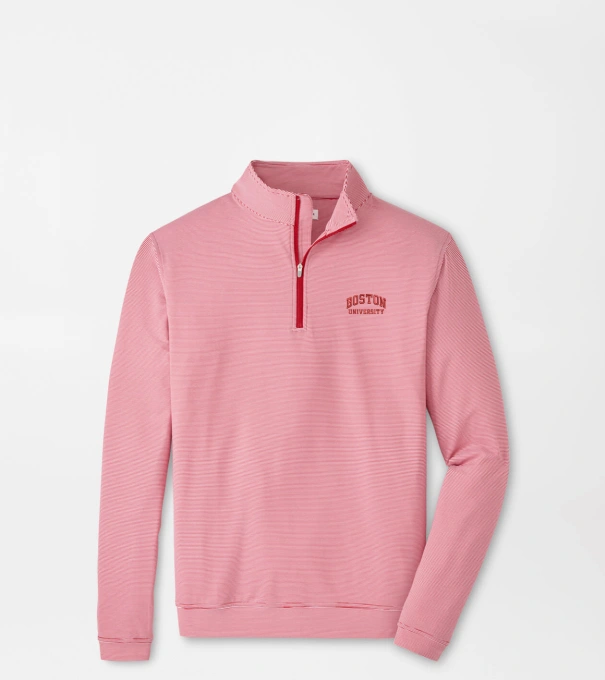 Boston University Perth Sugar Stripe Performance Quarter-Zip in Red3/White