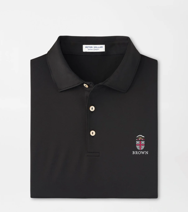 Brown University Solid Performance Jersey Polo in Black