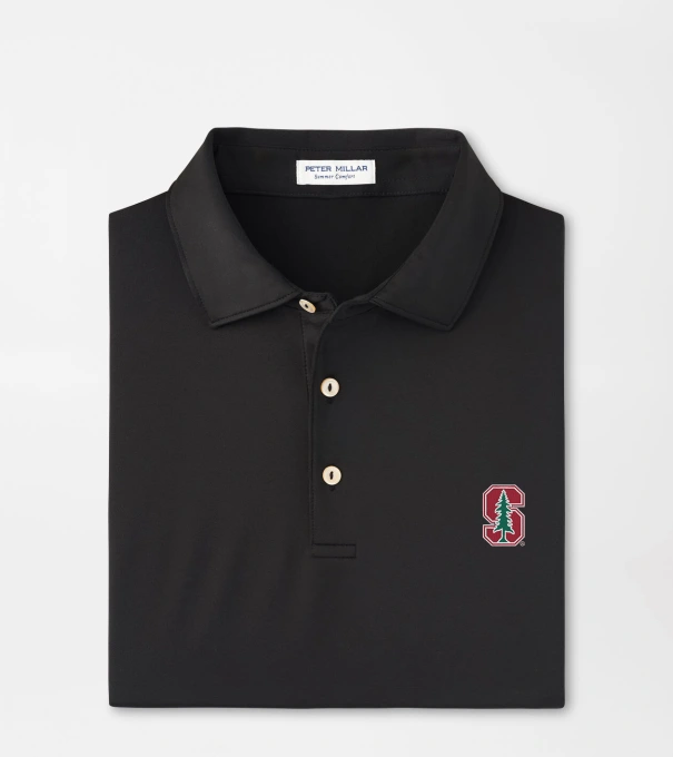 Stanford Solid Performance Jersey Polo in Black