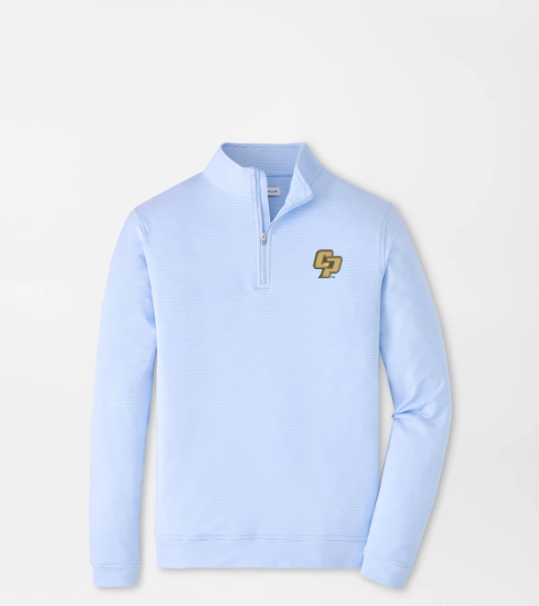 CalPoly Perth Mini-Stripe Performance Pullover in Cottage Blue/White