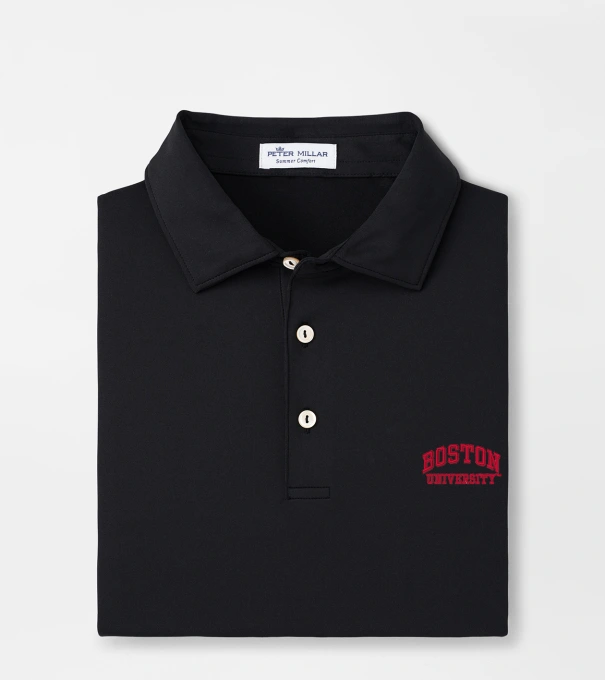 Boston University Solid Performance Jersey Polo in Black