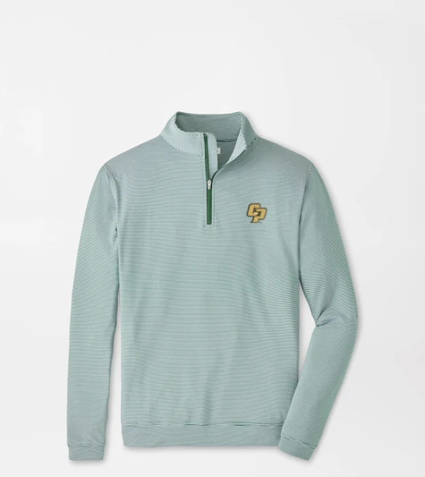 CalPoly Perth Mini-Stripe Performance Pullover in Green1/White