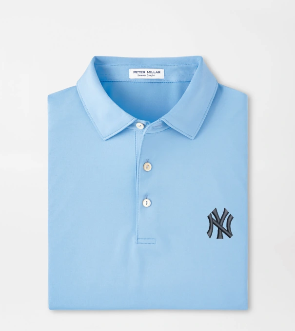 New York Yankees Solid Performance Jersey Polo in Cottage Blue