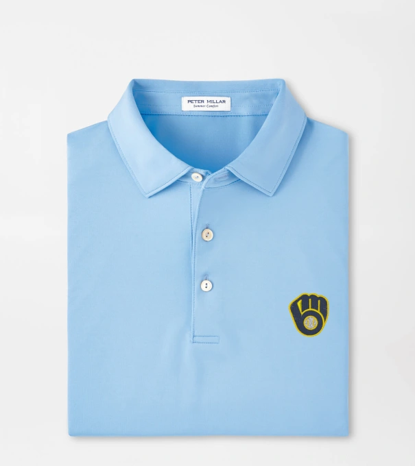 Milwaukee Brewers Solid Performance Jersey Polo in Cottage Blue