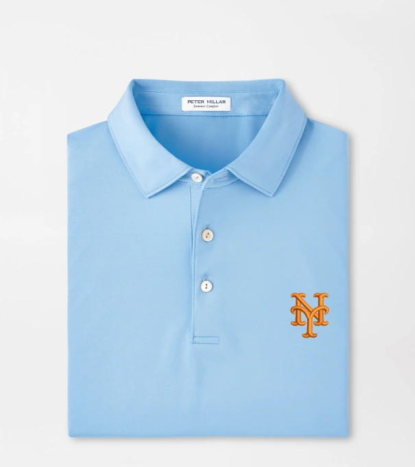 New York Mets Solid Performance Jersey Polo in Cottage Blue