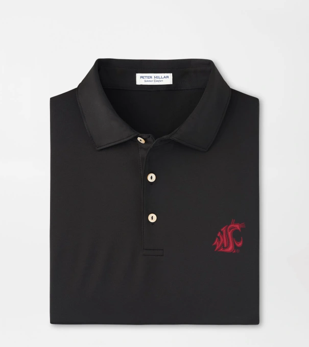 Washington State Solid Performance Jersey Polo in Black