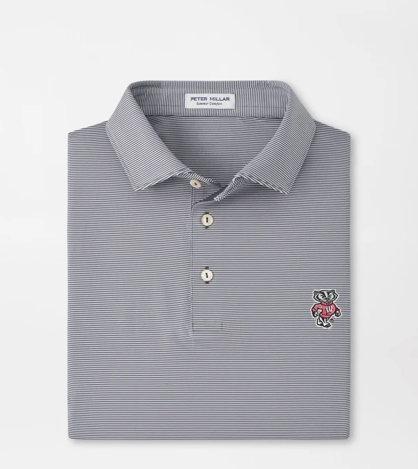 Wisconsin Badger Jubilee Stripe Performance Polo in Iron