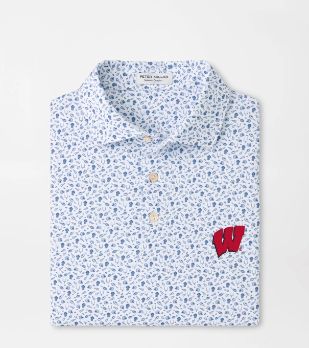 Wisconsin Kick Off Performance Jersey Polo in Blue Frost
